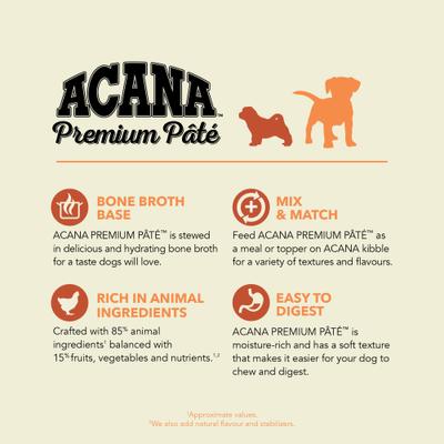Show full view: ACANA Premium Pate Puppy in Bone Broth Grain-Free Wet Dog Food, 12.8-oz can, case of 12 slide 4 of 13