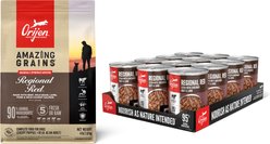 ORIJEN Real Meat Shreds Regional Stew Wet Food + Amazing Grains Regional Red Dry Dog Food