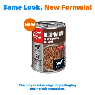 Show full view: ORIJEN Real Meat Shreds Regional Red Stew Wet Dog Food, 12.8-oz can, case of 12 slide 3 of 13