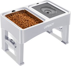 UPSKY 3-in-1 Stainless Steel Slow Feeder Elevated Dog Bowl, White