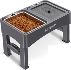 UPSKY 3-in-1 Stainless Steel Slow Feeder Elevated Dog Bowl, Grey