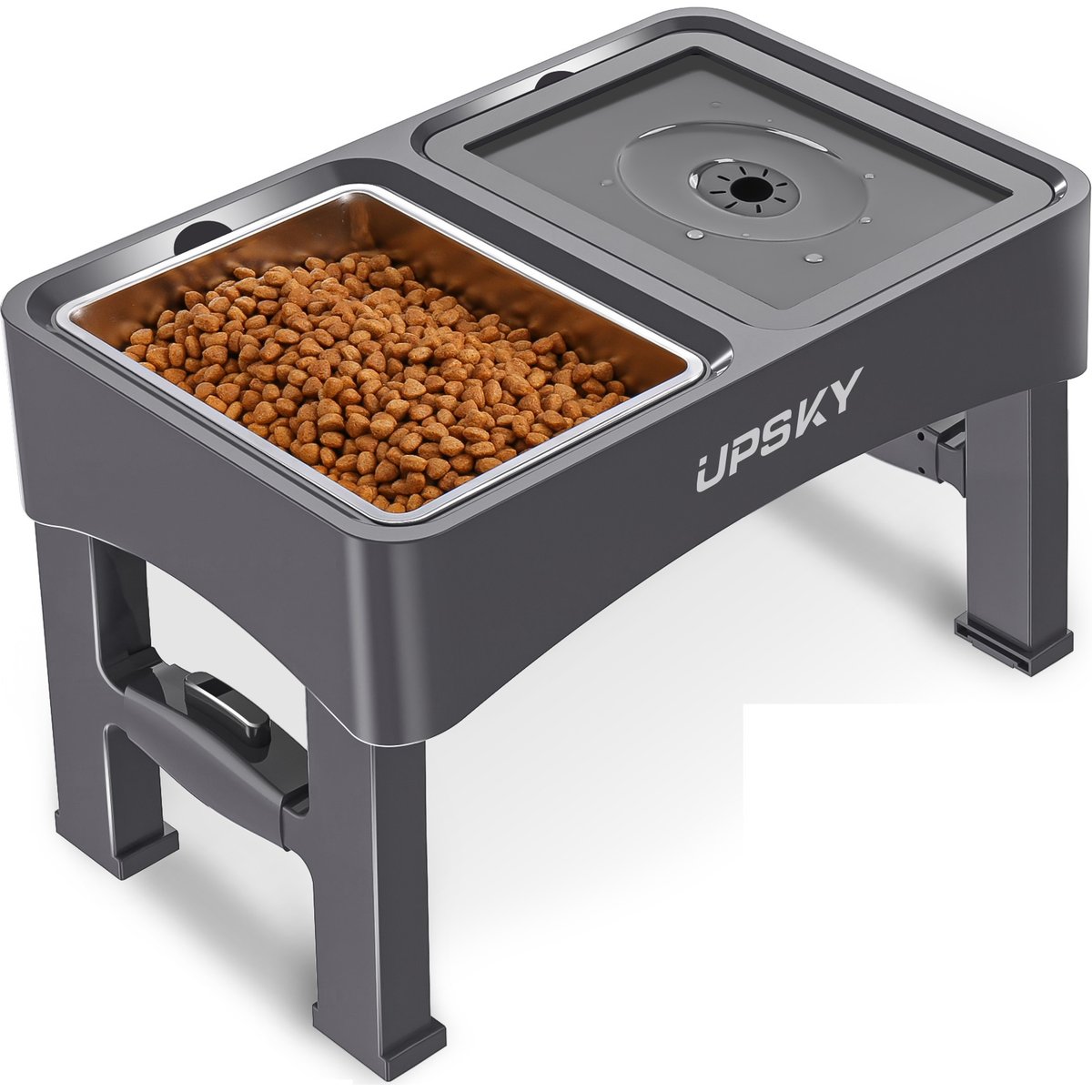 UPSKY 3-in-1 Stainless Steel Slow Feeder Elevated Dog Bowl, Grey