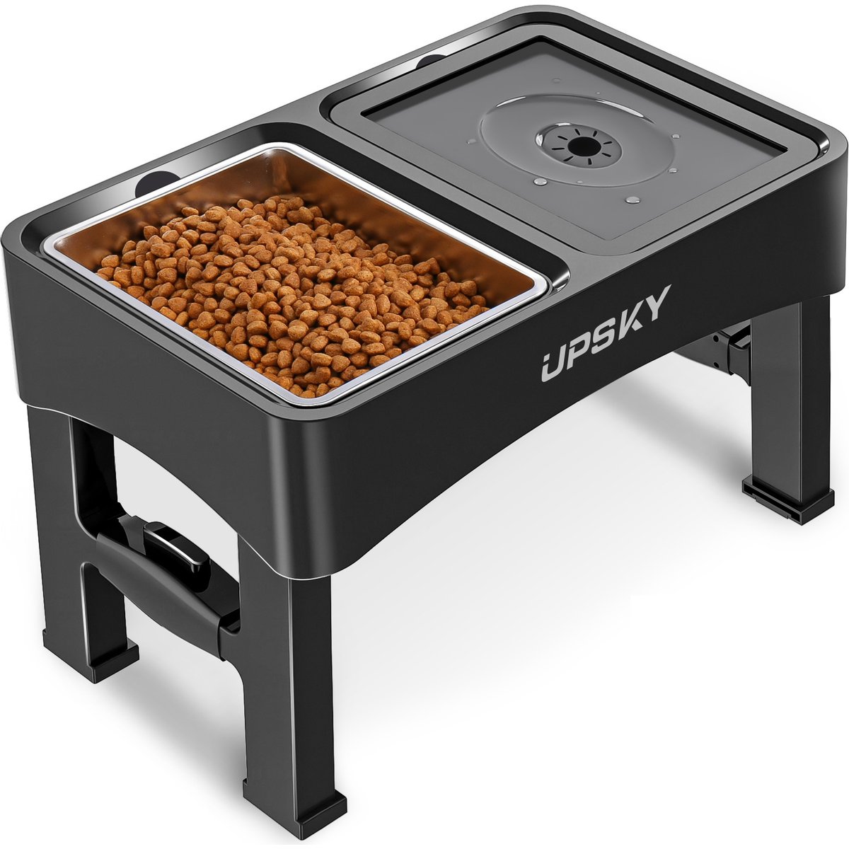 UPSKY 3-in-1 Stainless Steel Slow Feeder Elevated Dog Bowl, Black