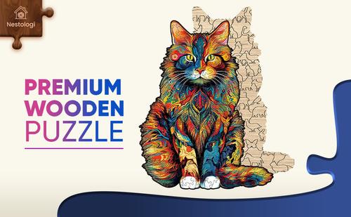 Show full view: Nestologi Maine Coon Cat 150-Piece Wooden Jigsaw Puzzle, 150 Pieces, 11.7 x 16.5-in slide 4 of 9