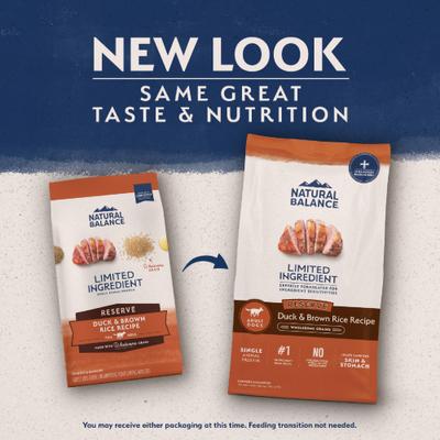 Show full view: Natural Balance Limited Ingredient Reserve Duck & Brown Rice Recipe Dry Dog Food, 12-lb bag slide 3 of 12
