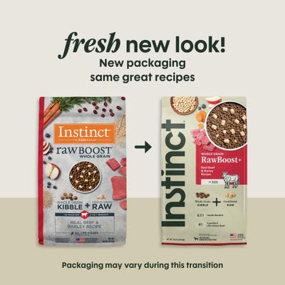 Show full view: Instinct Raw Boost Whole Grain Real Beef & Barley Recipe Dry Dog Food, 20-lb bag slide 3 of 10