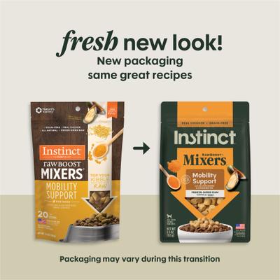 Show full view: Instinct Raw Boost Mixers Mobility Support Recipe Grain-Free Freeze-Dried Dog Food Topper, 5.5-oz bag slide 3 of 11