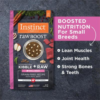 Show full view: Instinct Raw Boost Small Breed Adult Grain-Free Real Beef Recipe Dry Dog Food, 3.5-lb bag slide 7 of 12