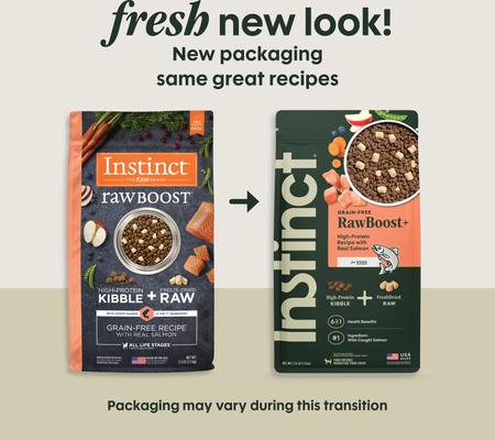 Show full view: Instinct RawBoost Adult High Protein Grain-Free Real Salmon Recipe Dry Dog Food, 3.5-lb bag slide 3 of 12