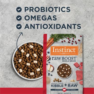 Show full view: Instinct Raw Boost Whole Grain Real Beef & Barley Recipe Dry Dog Food, 3.5-lb bag slide 7 of 10