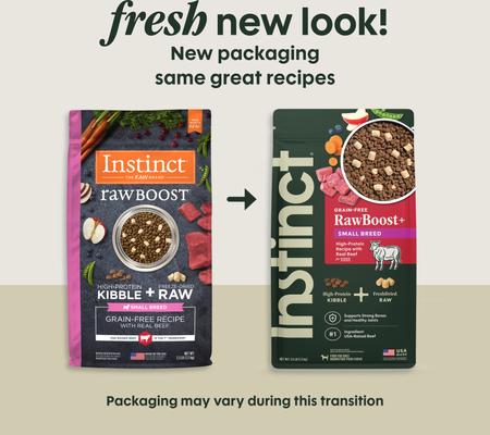 Show full view: Instinct RawBoost Small Breed Adult High Protein Grain-Free Real Beef Recipe Dry Dog Food, 3.5-lb bag slide 3 of 12