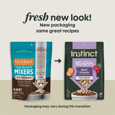 Show full view: Instinct Boost Mixers Multivitamin Grain-Free Freeze-Dried Raw Adult Dog Food Topper, 12.5-oz bag slide 3 of 9