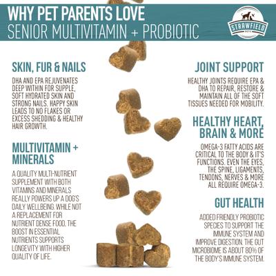 Show full view: Strawfield Pets Peanut Butter Flavored Soft Chew Multivitamin + Probiotic for Senior Dogs, 120 count slide 5 of 10