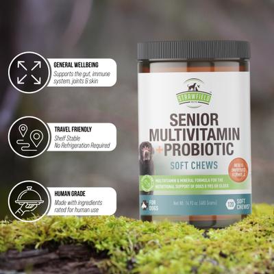 Show full view: Strawfield Pets Peanut Butter Flavored Soft Chew Multivitamin + Probiotic for Senior Dogs, 120 count slide 7 of 10