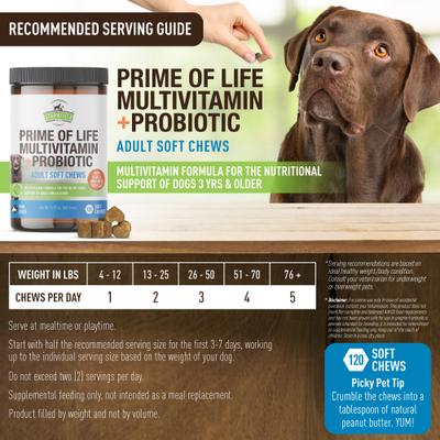 Show full view: Strawfield Pets Prime of Life Peanut Butter Flavored Soft Chew Multivitamin + Probiotic for Dogs, 120 count slide 4 of 10