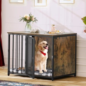 Yitahome Furniture-Style Lockable Dog Crate, Light Brown, 40-in
