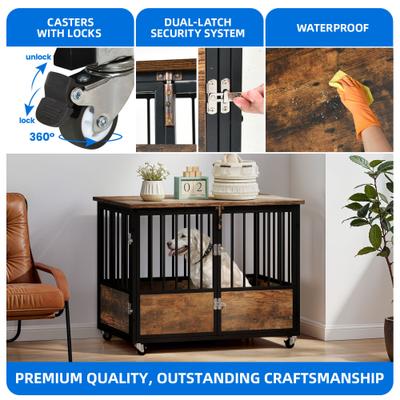 Show full view: Yitahome Furniture-Style Dog Crate with Swivel Wheels, 38.8-in slide 5 of 8