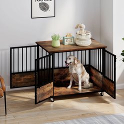 Yitahome Furniture-Style Dog Crate with Swivel Wheels, 43.3-in
