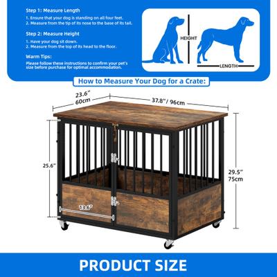 Show full view: Yitahome Furniture-Style Dog Crate with Swivel Wheels, 38.8-in slide 2 of 8