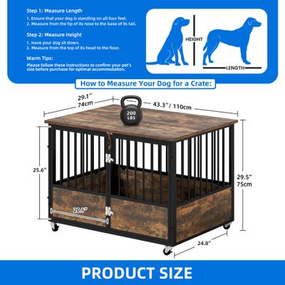 Show full view: Yitahome Furniture-Style Dog Crate with Swivel Wheels, 43.3-in slide 3 of 9