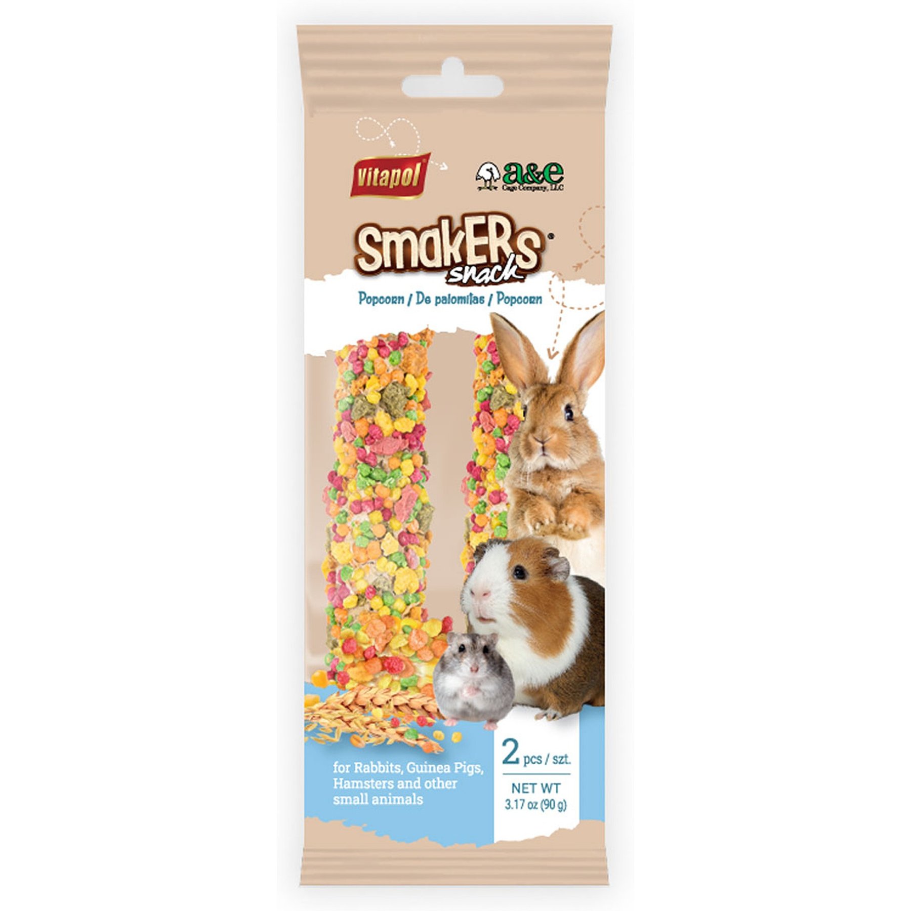 Vitapol by A&E Cage Company Smakers Stick Popcorn Small Animal Treats, 2 count