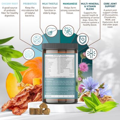 Show full view: Strawfield Pets Hickory Bacon Flavored Soft Chew Multivitamin + Probiotic for Senior Dogs, 120 count slide 3 of 10