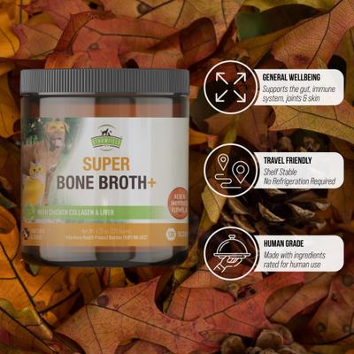 Show full view: Strawfield Pets Super Bone Broth + Chicken Flavored Collagen & Chicken Liver Powder Joint Supplement for Dogs & Cats, 4.23-oz jar slide 7 of 10