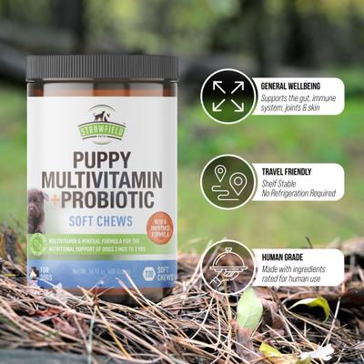 Show full view: Strawfield Pets Peanut Butter Flavored Soft Chew Multivitamin + Probiotic for Puppy & Dogs, 120 count slide 7 of 10