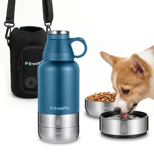 PawsPik Travel 3-in-1 Dog Water Bottle & Bowl Set, Blue