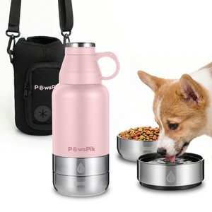 PawsPik Travel 3-in-1 Dog Water Bottle & Bowl Set, Pink