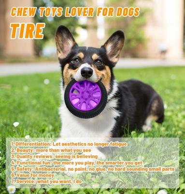 Show full view: Petopia Tire Interactive Dog Chew Toy, Purple/Black, Medium slide 6 of 11