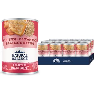 Natural Balance Limited Ingredient Whitefish, Rice, & Salmon Recipe Canned Dog, 13-oz can, case of 12