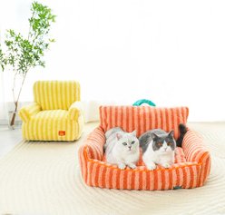 ZEZE Colorful Plush Striped Furniture Style Sofa Small Dog & Cat Bed, Orange, Large