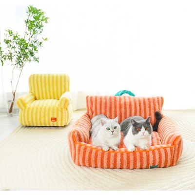 ZEZE ZEZE Colorful Plush Striped Furniture Style Sofa Small Dog & Cat Bed, Orange, Large