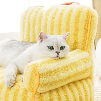 Show full view: ZEZE Colorful Plush Striped Furniture Style Sofa Small Dog & Cat Bed, Yellow, Medium slide 6 of 9