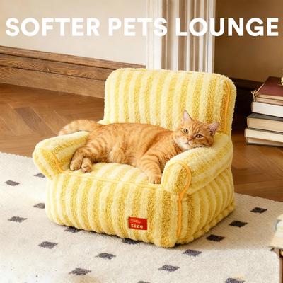 Show full view: ZEZE Colorful Plush Striped Furniture Style Sofa Small Dog & Cat Bed, Yellow, Medium slide 5 of 9