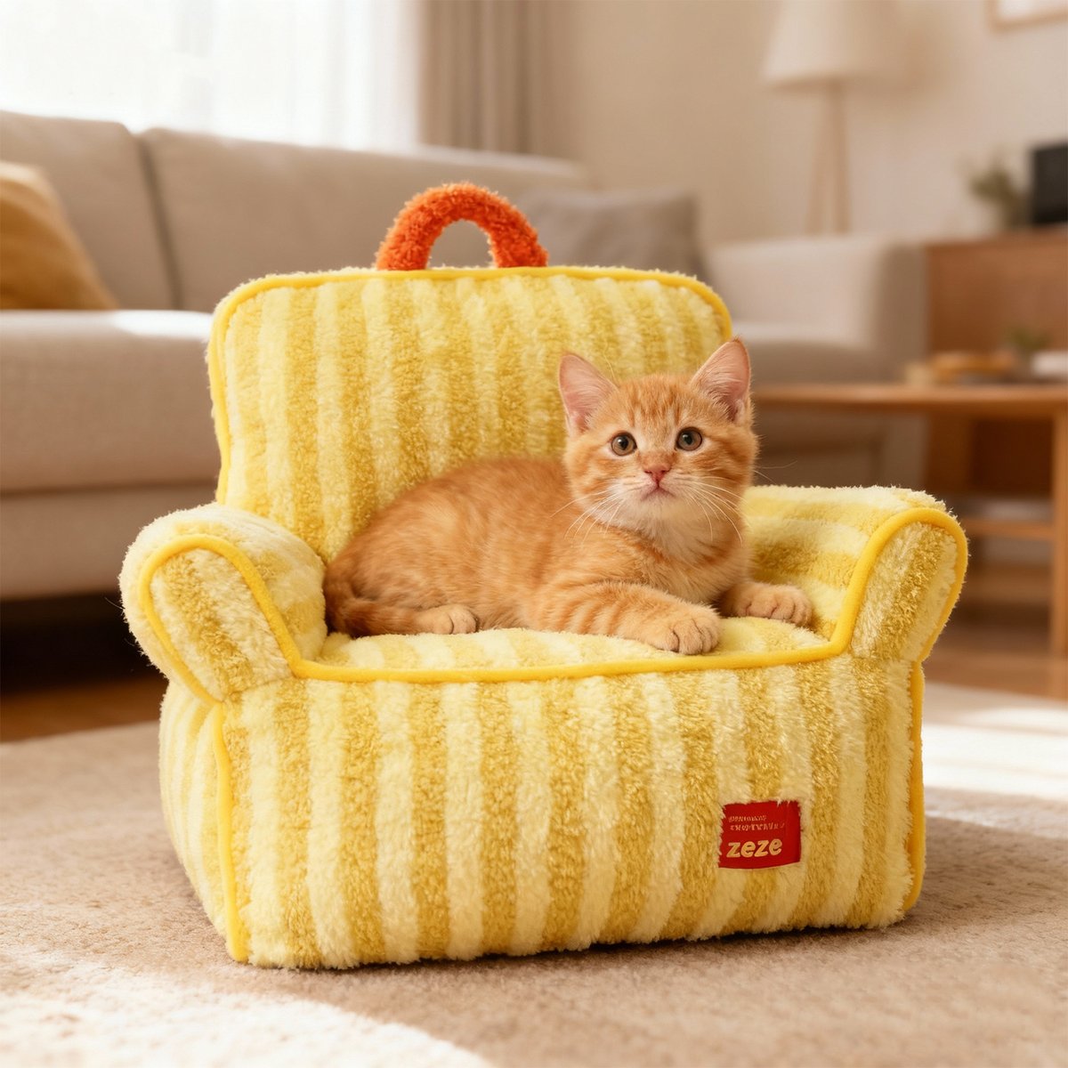 ZEZE Colorful Plush Striped Furniture Style Sofa Small Dog & Cat Bed, Yellow, Medium