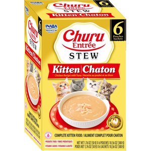 Inaba Churu Entrée Kitten Chicken Recipe with Tuna Grain-Free, High Moisture, Prebiotic Stew Wet Cat Food, 1.76-oz pouch, 6 count