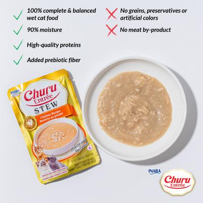Show full view: Inaba Churu Entrée Senior Chicken Recipe with Tuna Grain-Free, High Moisture, Prebiotic Stew Wet Cat Food, 1.76-oz pouch, 6 count slide 5 of 11