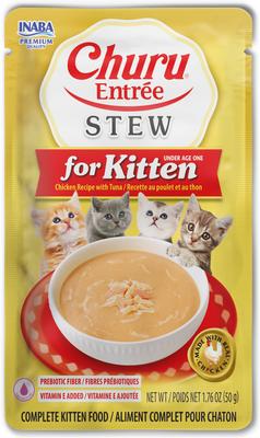 Show full view: Inaba Churu Entrée Kitten Chicken Recipe with Tuna Grain-Free, High Moisture, Prebiotic Stew Wet Cat Food, 1.76-oz pouch, 6 count slide 3 of 11