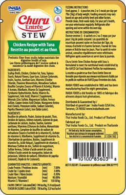 Show full view: Inaba Churu Entrée Chicken Recipe with Tuna Grain-Free, High Moisture, Prebiotic Stew Wet Cat Food, 1.76-oz pouch, 6 count slide 4 of 11