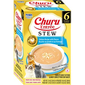 Inaba Churu Entrée Chicken Recipe with Cheese Grain-Free, High Moisture, Prebiotic Stew Wet Cat Food, 1.76-oz pouch, 6 count