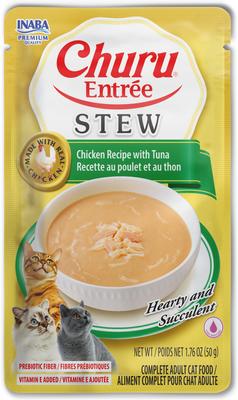 Show full view: Inaba Churu Entrée Chicken Recipe with Tuna Grain-Free, High Moisture, Prebiotic Stew Wet Cat Food, 1.76-oz pouch, 6 count slide 3 of 11