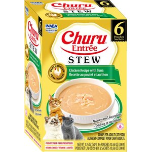 Inaba Churu Entrée Chicken Recipe with Tuna Grain-Free, High Moisture, Prebiotic Stew Wet Cat Food, 1.76-oz pouch, 6 count