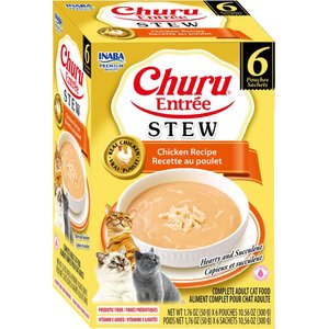 Inaba Churu Entrée Chicken Recipe Grain-Free, High Moisture, Prebiotic Stew Wet Cat Food, 1.76-oz pouch, 6 count