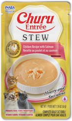 Inaba Churu Entrée Chicken Recipe with Salmon Grain-Free, High Moisture, Prebiotic Stew Wet Cat Food, 1.76-oz pouch, 48 count