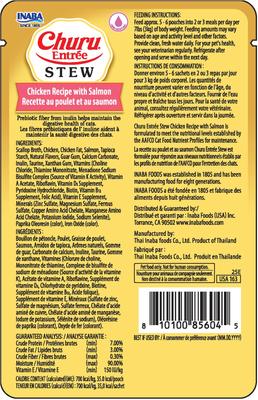Show full view: Inaba Churu Entrée Chicken Recipe with Salmon Grain-Free, High Moisture, Prebiotic Stew Wet Cat Food, 1.76-oz pouch, 6 count slide 4 of 11