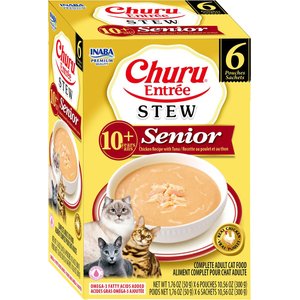 Inaba Churu Entrée Senior Chicken Recipe with Tuna Grain-Free, High Moisture, Prebiotic Stew Wet Cat Food, 1.76-oz pouch, 6 count