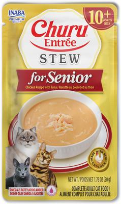 Show full view: Inaba Churu Entrée Senior Chicken Recipe with Tuna Grain-Free, High Moisture, Prebiotic Stew Wet Cat Food, 1.76-oz pouch, 6 count slide 3 of 11