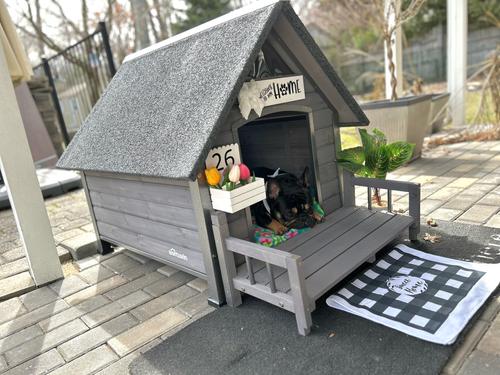 Show full view: Aivituvin Strong Iron Frame Outdoor Dog House with Porch, Small, Gray slide 7 of 11